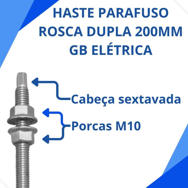 Imagem de Haste Metálica Parafuso Rosca Dupla Inox M10X200 10 un