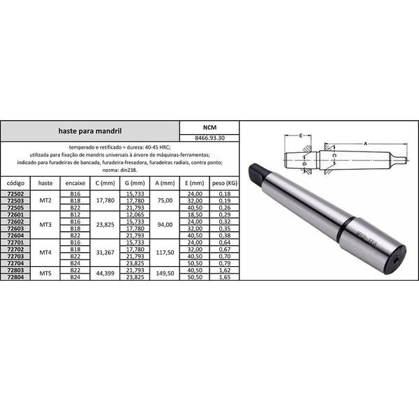 Imagem de haste para mandril cone morse 4xb22