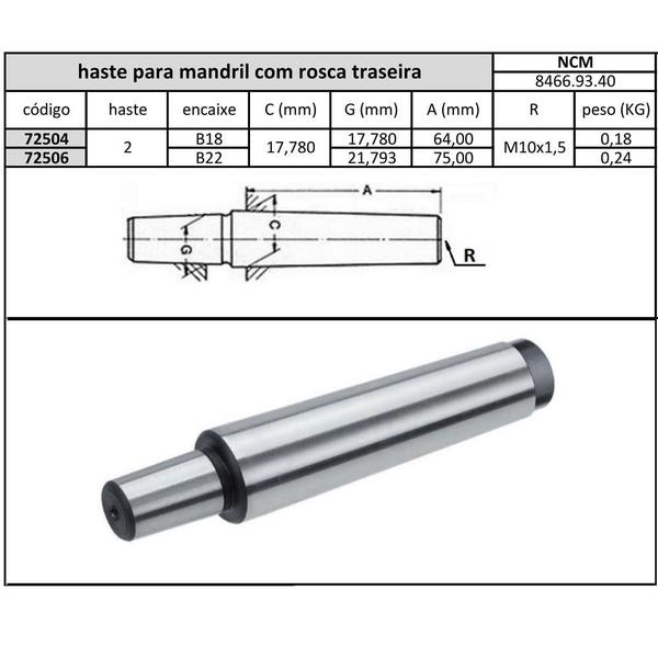 Imagem de haste para mandril cone morse 5xb16 rosca M20