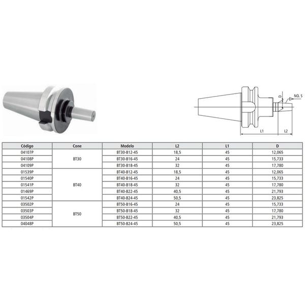 Imagem de Haste para Mandril Modelo BT50 - B22 - 45 - MAS 403 BT