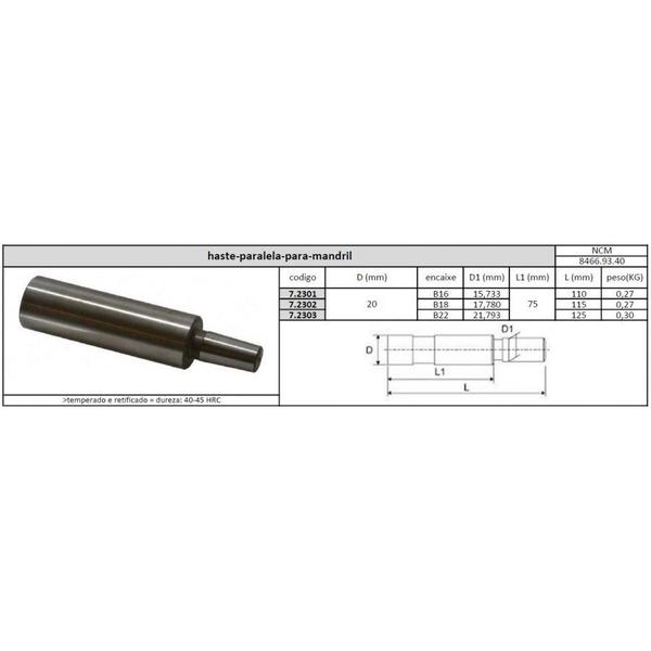 Imagem de Haste Paralela Para Mandril 20 mm B22 - JG TOOLS