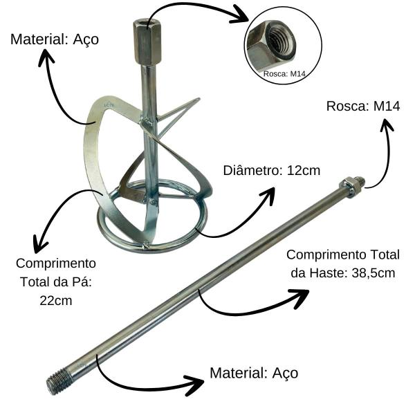 Imagem de Haster Completa Com Pá M14 Misturador De Argamassa Menegotti