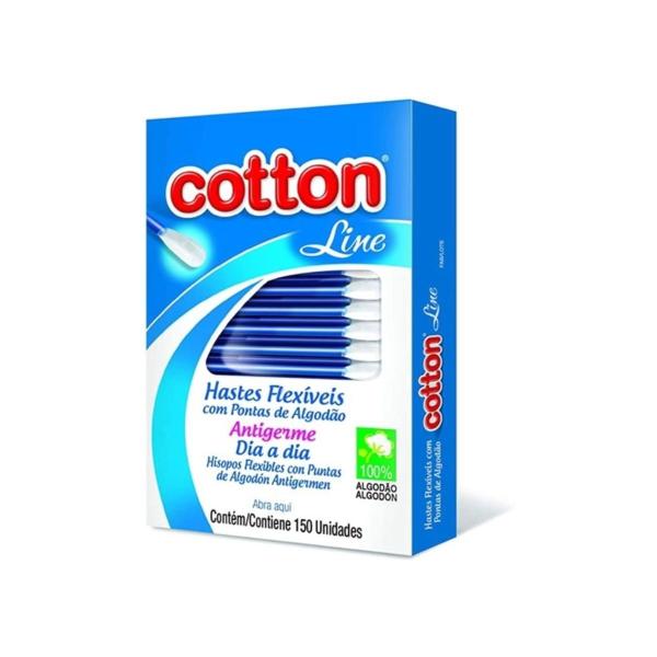 Imagem de Hastes Flexíveis Cotton Line 150 Unidades Cotonete Caixa Com Pontas Algodão Natural Antigerme