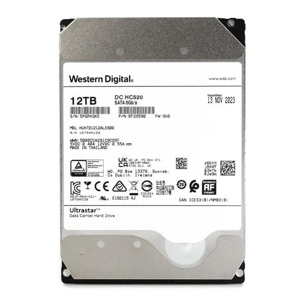 Imagem de Hd 12tb Sata 3 256mb 7200rpm 3,5 Ultrastar DC HC520 New Pull HUH721212ALE600 Western Digital