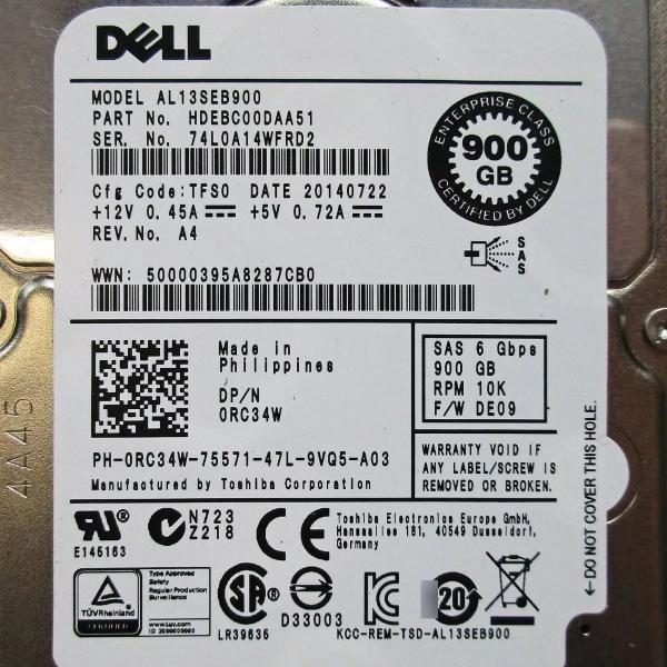 Imagem de Hd Sas Dell 2.5 900gb 10k Al13seb900 0rc34w