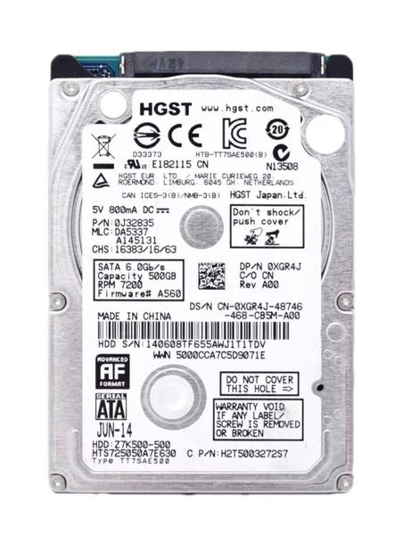 Imagem de Hd Sata Hgst 500Gb 7.2K 2.5 Para Notebook Hts725050A7E630