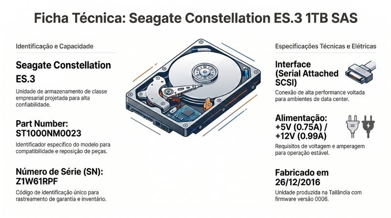 HD Seagate 1TB SAS 7.2K 6Gbps 3.5 Constellation ES.3 ST1000NM0023