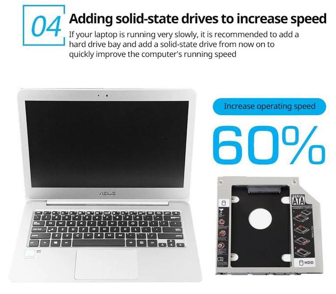 Imagem de HDD Caddy: SSD SATA 3.0 de 9,5 mm a 2,5 polegadas para laptop