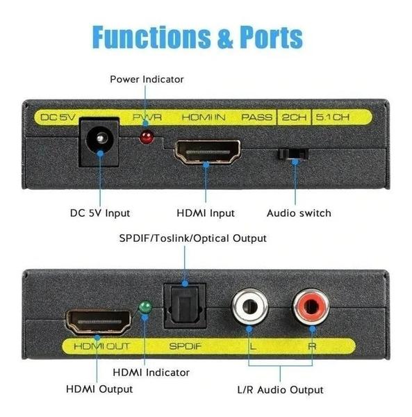 Imagem de Hdmi Hdmi Audio Splitter Spdif Óptica + Rca L/R E Extrator