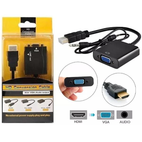 Imagem de Hdmi Para Vga Com Áudio P2 Conversor Adaptador De Vídeo