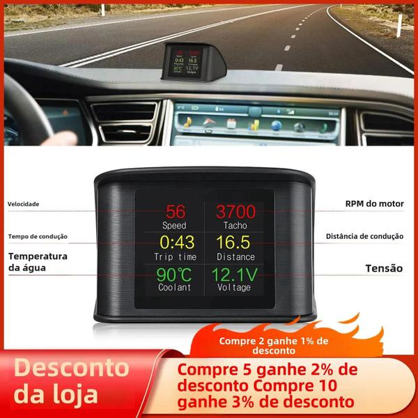 Imagem de Head Up Display (HUD) OBD2 Digital Inteligente - Velocímetro, Temperatura e RPM