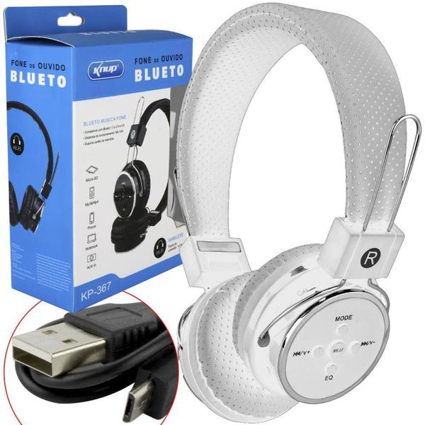 Imagem de Headphone Bluetooth 3.0 com Entrada SD CARD P2 e Radio FM Branco KP-367 KP-367 KNUP