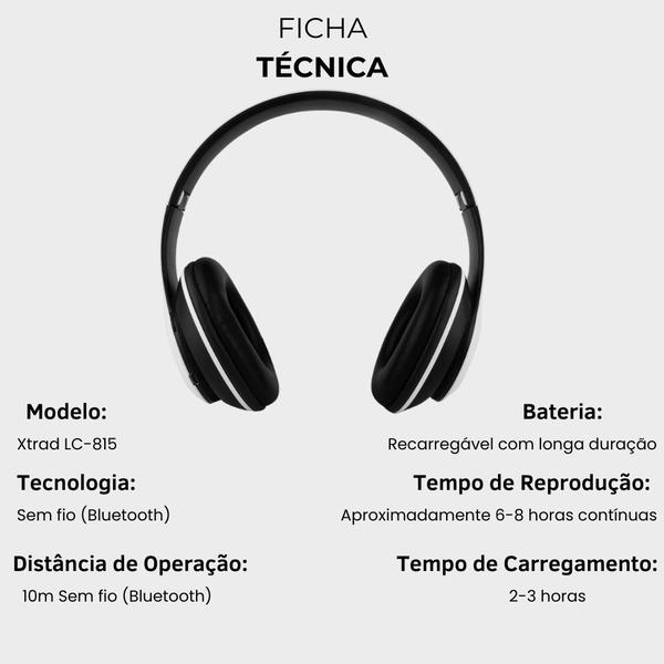 Imagem de Headphone Bluetooth Fone de Ouvido Xtrad Sem Fio LC-815 Extra Bass Original Envio Imediato