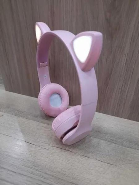 Imagem de Headphone Gatinho Orelha De Gato Com Led Fone De Ouvido Rosa