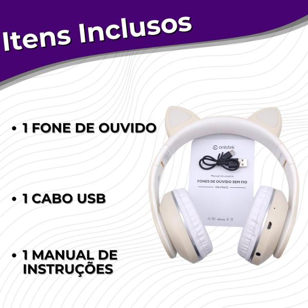 Imagem de Headset Bluetooth 5.0 Wireless Orelhas de Gatinho com Luz Decorativa RGB - Onistek