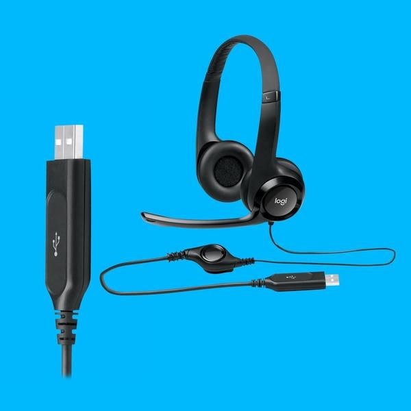 Imagem de Headset com fio USB Logitech H390 com Almofadas, Controles de Áudio Integrado e Microfone com Redução de Ruído - 981-000014