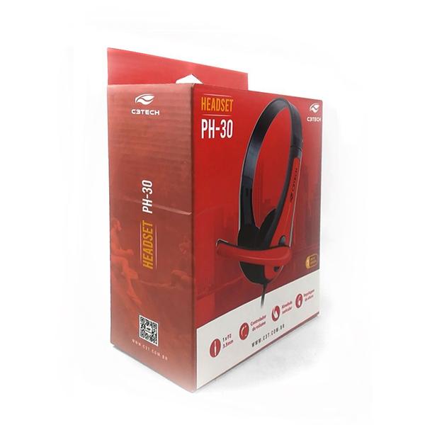 Imagem de Headset Fone Com Microfone PH-30BK Preto Com Vermelho - C3Tech