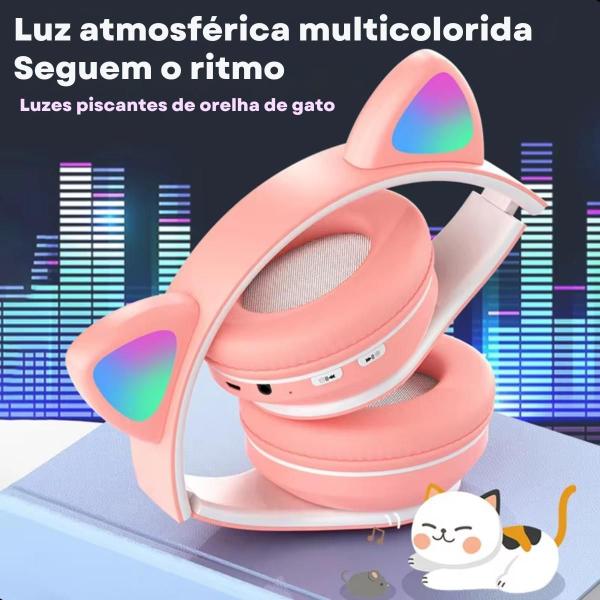 Imagem de Headset Fone De Ouvido Gatinho Bluetooth Led Infantil P2 Usb Sem Fio