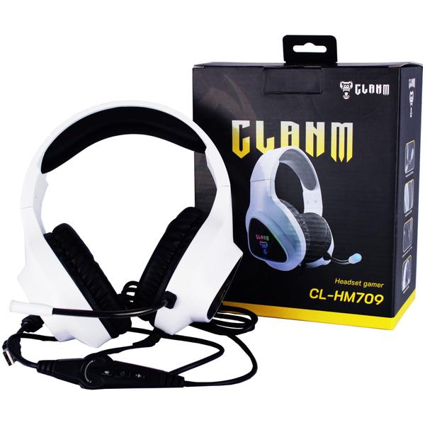 Imagem de Headset gamer clanm linha mount branco com led/ com fio