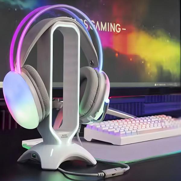 Imagem de Headset Gamer com Microfone Branco com Led RGB KNUP - KP-FN635