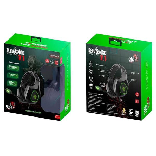 Imagem de Headset Gamer ELG Revenge, LED Verde, Surround 7.1, USB, Preto - HGRE71 - ELG Gaming