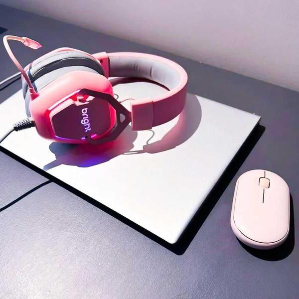 Imagem de Headset Gamer Foxy Bright 7.1 Rgb Cód.Ghp011 Rosa/Cinza