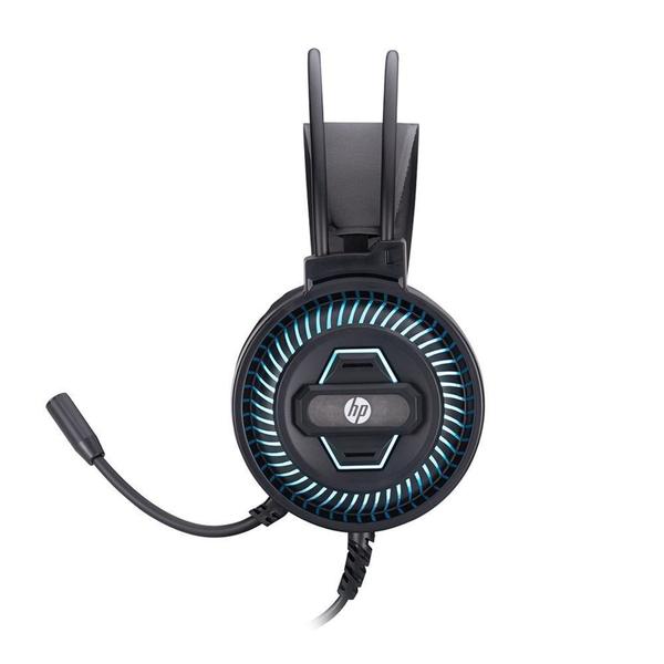 Imagem de Headset Gamer HP DHE-8001, LED Azul, Drivers 40mm, USB, Preto - 9NG12AA