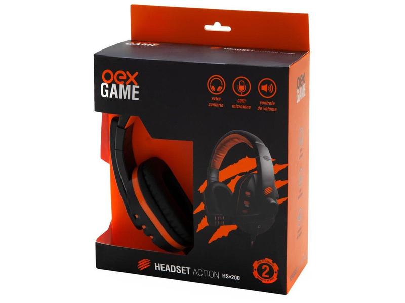 Headset Gamer Oex Game Action com Microfone HS-200 Preto/Laranja
