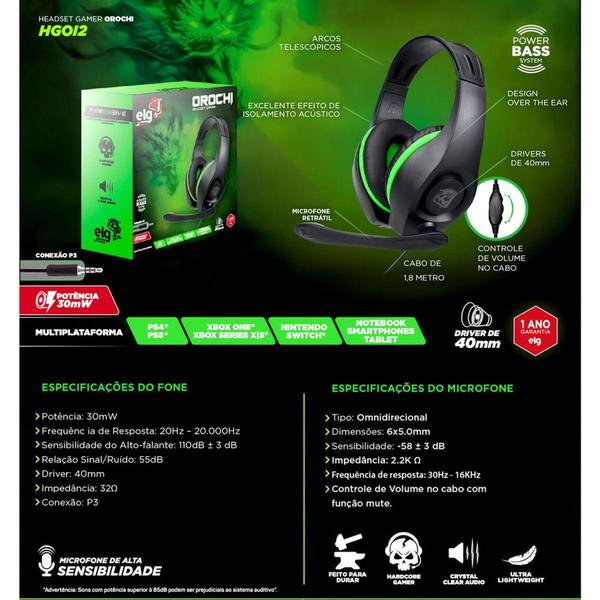 Imagem de Headset Gamer Orochi P3 Multi Plataforma ELG