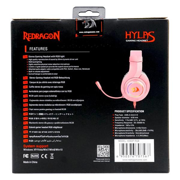 Imagem de Headset Gamer Redragon Hylas H260P-RGB / Drivers 50MM / P2 / USB / Adaptador 3.5MM - Rosa