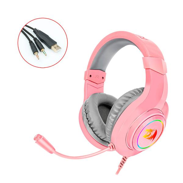 Imagem de Headset Gamer Redragon Hylas H260P-RGB / Drivers 50MM / P2 / USB / Adaptador 3.5MM - Rosa