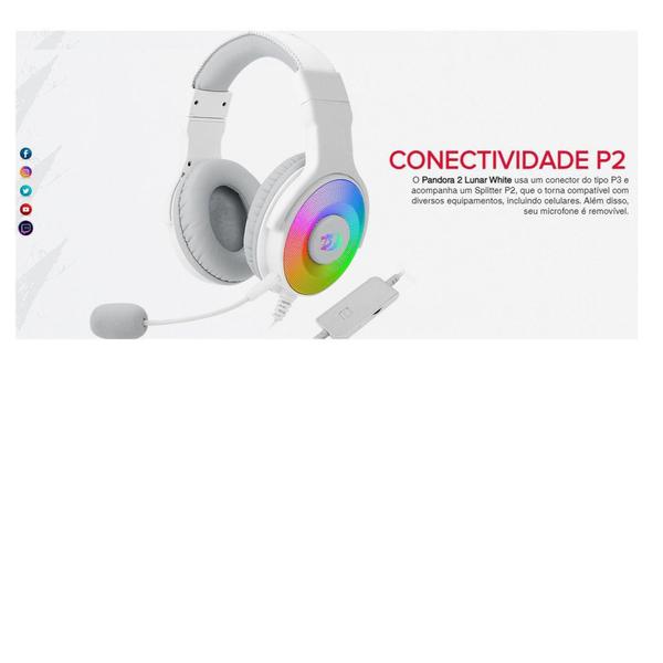 Imagem de Headset Gamer Redragon Pandora 2 RGB Drivers 50mm Branco