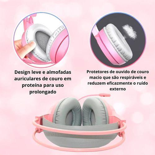 Imagem de Headset Gamer Rosa Fone Com Microfone P3-p2