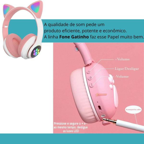 Imagem de Headset Gamer Rosa Infantil Fone Bluetooth Luz LED Ergonômico