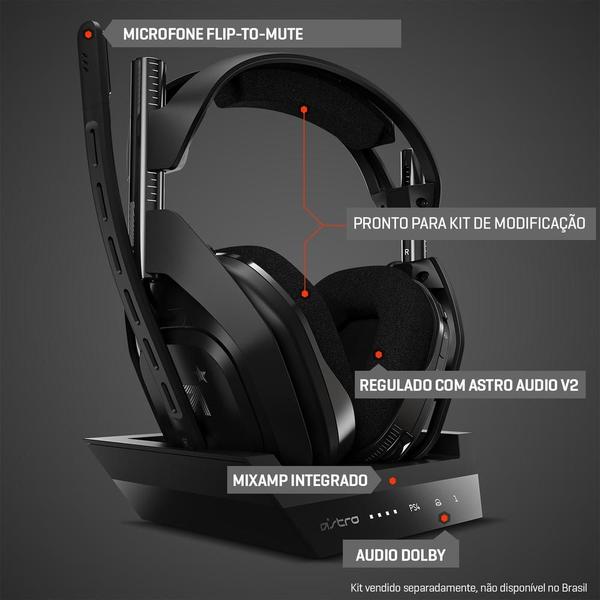 Imagem de Headset Gamer Sem Fio Astro A50 + Base Station Gen 4 com Áudio Dolby para PS4, PC, Mac - Preto/Prata - 939-001674