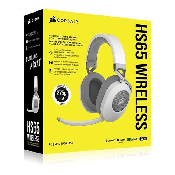 Imagem de Headset Gamer Sem Fio Corsair HS65 Wireless, Dolby 7.1 Surround, USB Tipo-C, Wireless e Bluetooth, V2, Branco - CA-9011286-NA2