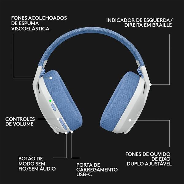 Imagem de Headset Gamer Sem Fio Logitech G435, Lightspeed e Bluetooth, Dolby Atmos, USB, Drivers 40mm, Branco