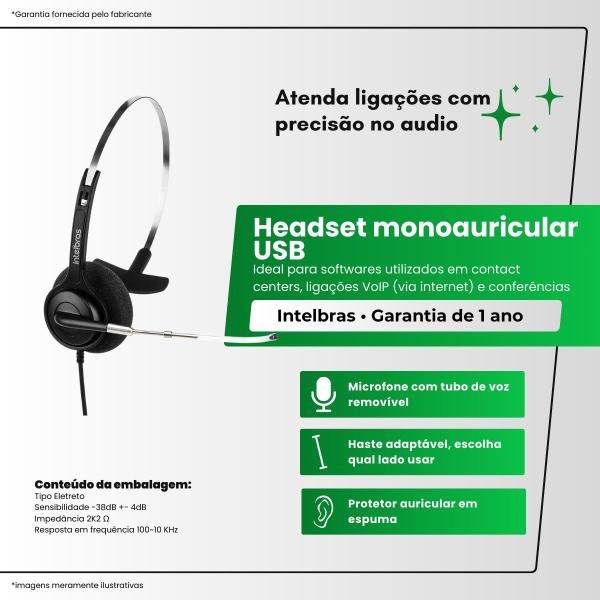 Imagem de Headset Monoauricular THS 40 USB Intelbras