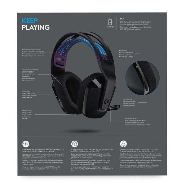 Imagem de Headset Sem Fio Logitech G G535 LightSpeed, Drivers 40mm, USB, Preto - 981-000971