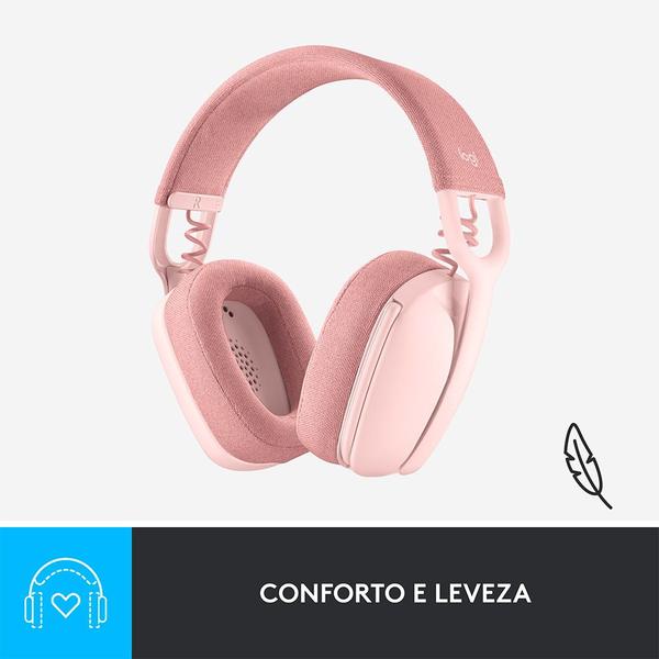 Imagem de Headset Sem Fio Logitech Zone Vibe 100, Drivers 40 mm, USB, Bluetooth, PC, Mobile, Rosa - 981-001223