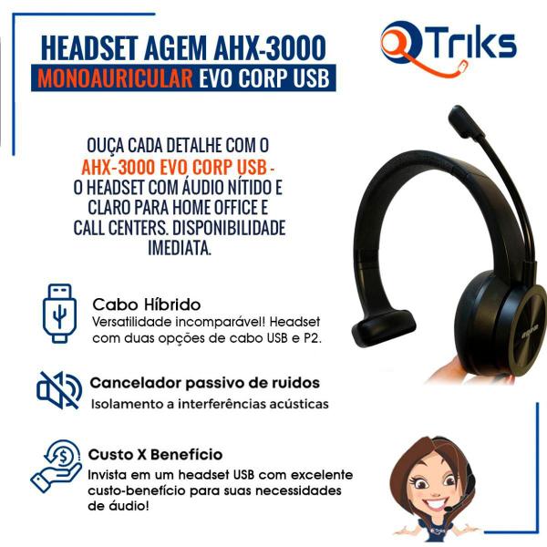 Imagem de Headset Usb Agem Ahx3000 Evo Mono Com Cancelador Ruído