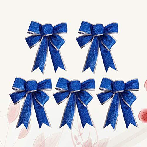 Imagem de Healifty 5Pcs Natal Brilhante Fita Bow Gift Knot Ribbon Ornamentos De Natal Árvore de Natal Apresenta Decoração (Azul)