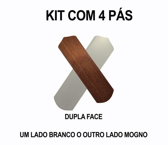 Imagem de Hélice Pá Ventilador de Teto Madeira MDF Sem Furo Dupla Face Branco e Mogno 4 Unidades