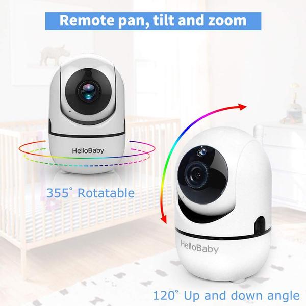 Imagem de HelloBaby Video Baby Monitor com câmera remota Pan-Tilt-Zoom, Tela LCD colorida de 3,2'', Visão Noturna Infravermelha, Display de Temperatura, Lullaby, Áudio bidirecional