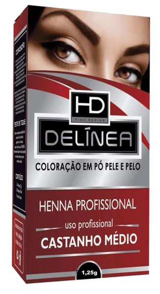 Imagem de Henna Profissional P/ Sobrancelhas 01x1,25g Kit Delinea Castanho Medio