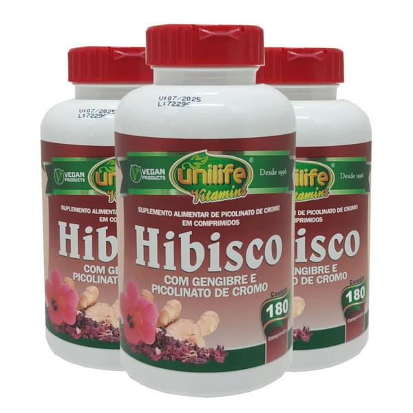 Imagem de Hibisco Com Gengibre 180 Comprimidos Kit Com 3