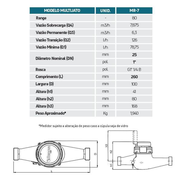 Imagem de Hidrômetro Multijato 1'' 7m³/h  Range 80 Pré-equipado para Saída Pulsada