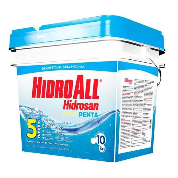 Hidrosan Penta Balde 10 Kg Cloro Granulado Hidroall cinco funções dicloro estabilizado Hidrosan Penta Balde 10 Kg Cloro Granulado Hidroall cinco funções dicloro estabilizado
