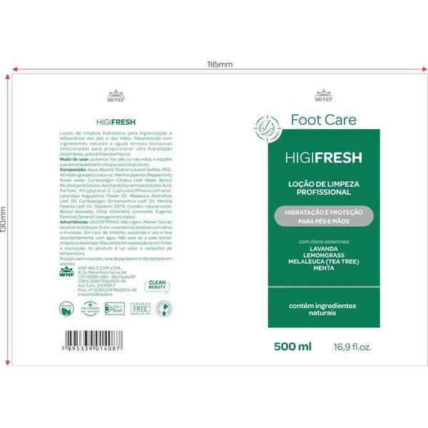 Imagem de Higifresh Higienizador e Desodorante Para Pés e Mãos Foot Care WNF 500ml