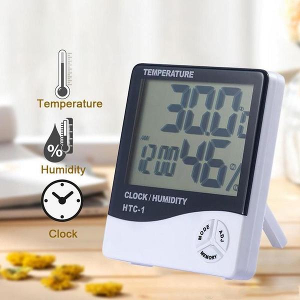 Imagem de Higrômetro Termo Relogio Digital Medidor De Mesa Temperatura